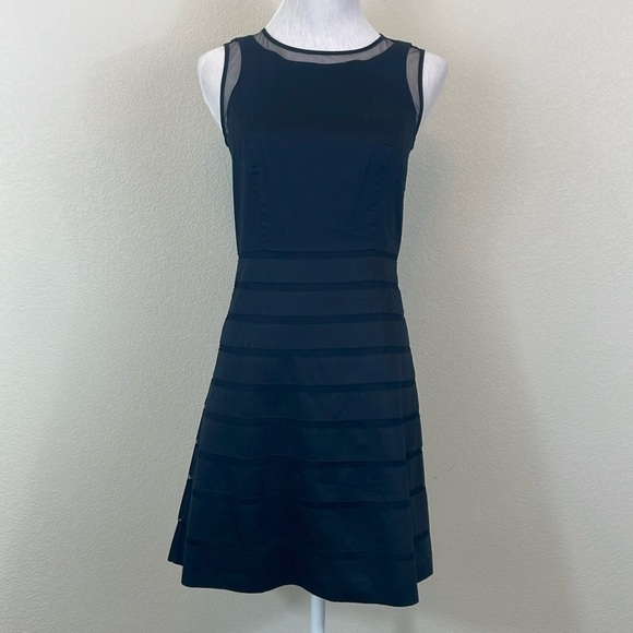 Ann Taylor black mesh panel sleeveless a line dress size 0P - Picture 1 of 8